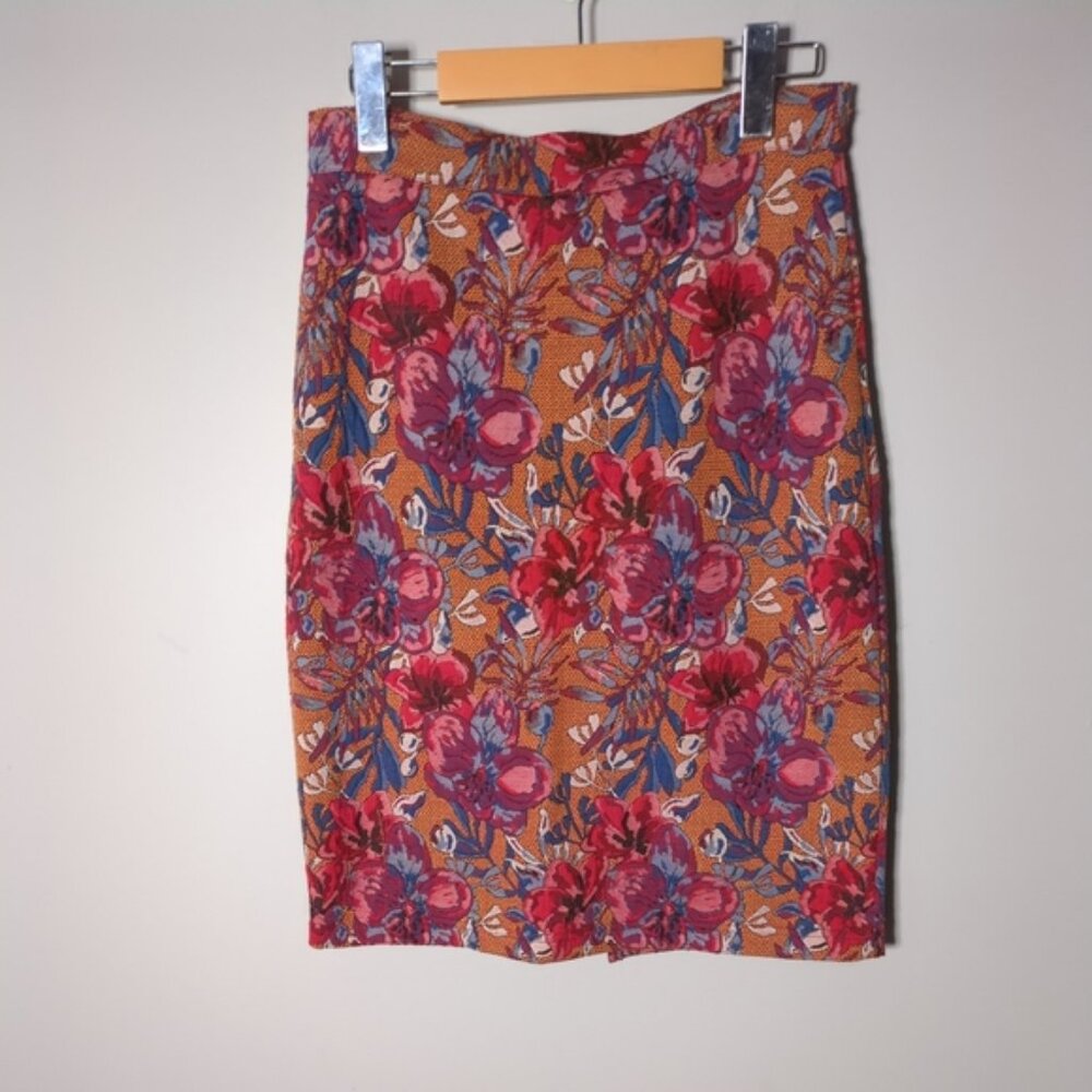 Maeve Anthropologie Golden Bliss Pencil Skirt Floral Textured Size Small